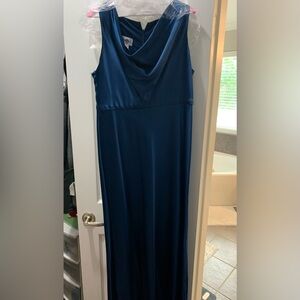 Bella Bridemaids 16R Atlantic Blue floor length bridesmaid dress cowl neck